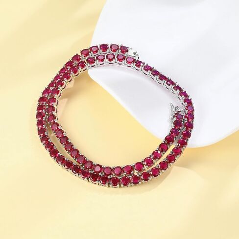 Red Cubic Zirconia Tennis Necklace for Women, Iced Out Ruby Red Tennis Chain, Silver Tone Round-Cut Choker, Hypoallergenic, Lead & Nickel Free Sparkly Jewelry Gift for Her, 5mm Stones, 16 inch in Saudi Arabia