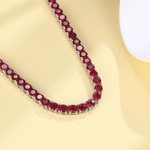 Red Cubic Zirconia Tennis Necklace for Women, Iced Out Ruby Red Tennis Chain, Silver Tone Round-Cut Choker, Hypoallergenic, Lead & Nickel Free Sparkly Jewelry Gift for Her, 5mm Stones, 16 inch in Saudi Arabia