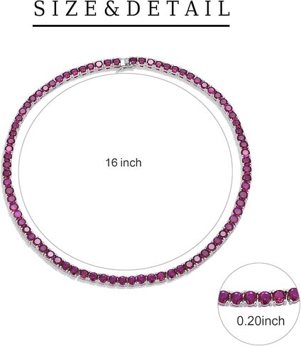 Red Cubic Zirconia Tennis Necklace for Women, Iced Out Ruby Red Tennis Chain, Silver Tone Round-Cut Choker, Hypoallergenic, Lead & Nickel Free Sparkly Jewelry Gift for Her, 5mm Stones, 16 inch in Saudi Arabia
