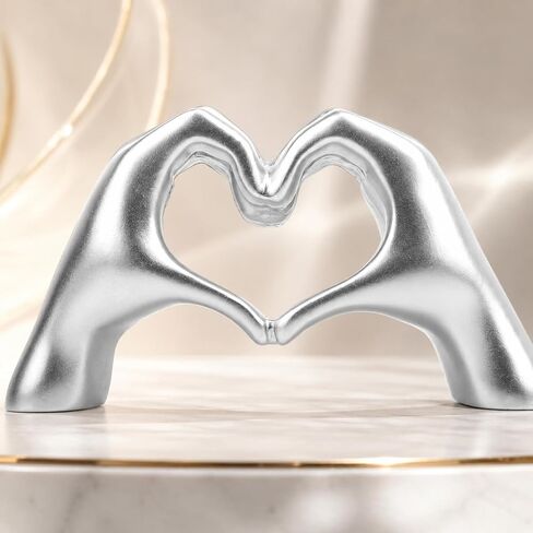 Heart Hands Sculpture Small Love Finger Statue, Modern Aesthetic Home Decor for Living Room, Bedroom, Bookshelf, Office Desk, Unique Gift for Wedding, Christmas, Valentines, Birthday (Silver) in Saudi Arabia