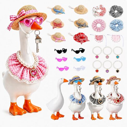 Mini Desk Goose 7 Inch with 6 Set Outfits Key Holder Decor | Magnetic Desktop Porch Goose Statue Dress Up Kit for Home Office Bedroom Housewarming Gift in Saudi Arabia