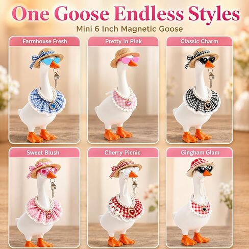 Mini Desk Goose 7 Inch with 6 Set Outfits Key Holder Decor | Magnetic Desktop Porch Goose Statue Dress Up Kit for Home Office Bedroom Housewarming Gift in Saudi Arabia