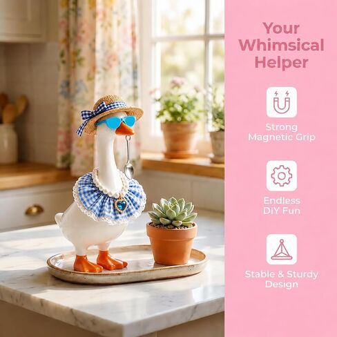 Mini Desk Goose 7 Inch with 6 Set Outfits Key Holder Decor | Magnetic Desktop Porch Goose Statue Dress Up Kit for Home Office Bedroom Housewarming Gift in Saudi Arabia