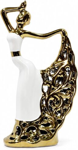 Abstract Woman Sculpture, Gold and White Ceramic Figurine | Modern Decorative Statue for Living Room, Bookshelf, Entryway Table and Office Decor in Kuwait
