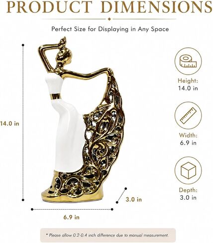 Abstract Woman Sculpture, Gold and White Ceramic Figurine | Modern Decorative Statue for Living Room, Bookshelf, Entryway Table and Office Decor in Kuwait