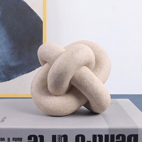 Handmade Sandstone Geometric Knot Sculpture Decor | Modern Decorative Chain Link Statue Ornament for Home & Office, Small Tabletop Accent for Coffee Table & Shelf Decor in Saudi Arabia