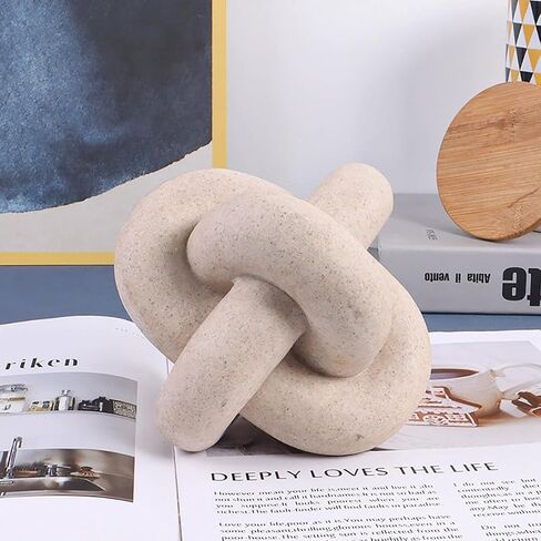 Handmade Sandstone Geometric Knot Sculpture Decor | Modern Decorative Chain Link Statue Ornament for Home & Office, Small Tabletop Accent for Coffee Table & Shelf Decor in Saudi Arabia