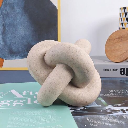 Handmade Sandstone Geometric Knot Sculpture Decor | Modern Decorative Chain Link Statue Ornament for Home & Office, Small Tabletop Accent for Coffee Table & Shelf Decor in Saudi Arabia