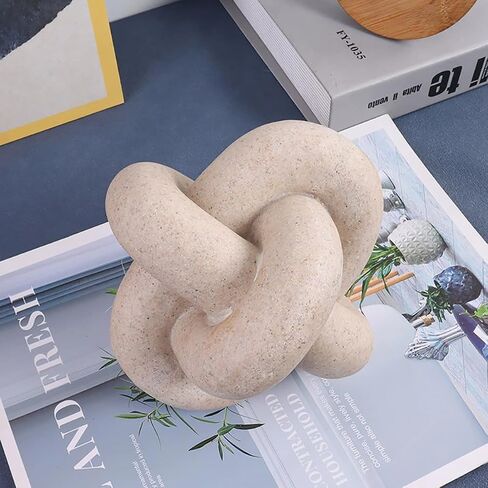 Handmade Sandstone Geometric Knot Sculpture Decor | Modern Decorative Chain Link Statue Ornament for Home & Office, Small Tabletop Accent for Coffee Table & Shelf Decor in Saudi Arabia