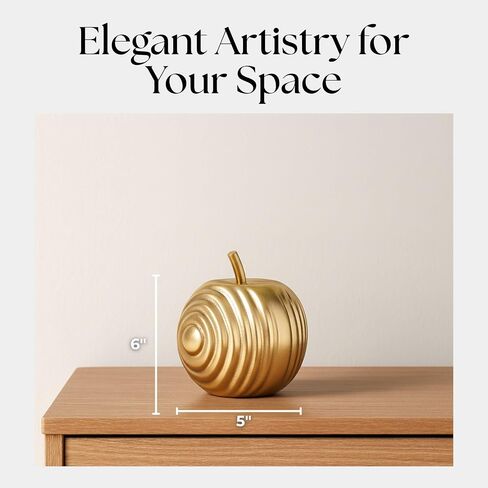 Apple Statuary Decorative Sculpture – Aluminum Metal Modern Home Decor, Decorative Object – Contemporary Shelf Art & Coffee Table Decor for Living Room & Office – 6", Gold in Saudi Arabia