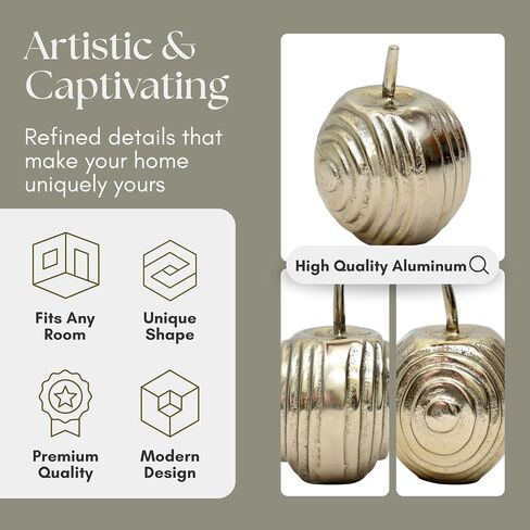 Apple Statuary Decorative Sculpture – Aluminum Metal Modern Home Decor, Decorative Object – Contemporary Shelf Art & Coffee Table Decor for Living Room & Office – 6", Gold in Saudi Arabia