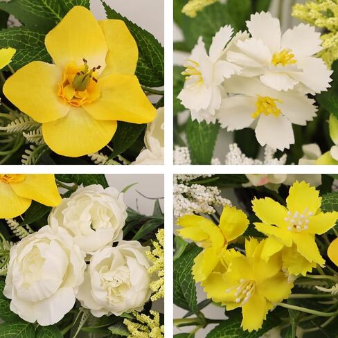 wwmira 22 Inch Spring Summer Wreath for Front Door, Artificial Wreath with White Peony Yellow Flowers and Green Leaves, Farmhouse Decor Wreath for Indoor Outdoor Wall Window in Saudi Arabia