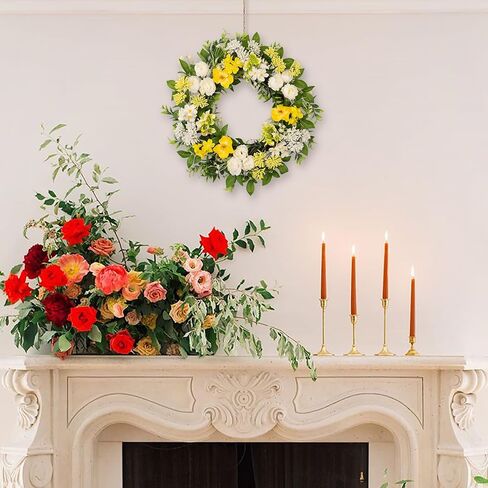 wwmira 22 Inch Spring Summer Wreath for Front Door, Artificial Wreath with White Peony Yellow Flowers and Green Leaves, Farmhouse Decor Wreath for Indoor Outdoor Wall Window in Saudi Arabia