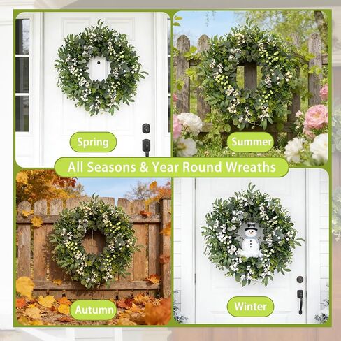 26" Artificial Eucalyptus Wreath for Front Door, Spring Summer Farmhouse Door Wreath with Olive Leaves, Berries and Boxwood, Greenery Wreath for Porch Wall Home Decor All Season in Saudi Arabia