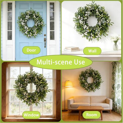 26" Artificial Eucalyptus Wreath for Front Door, Spring Summer Farmhouse Door Wreath with Olive Leaves, Berries and Boxwood, Greenery Wreath for Porch Wall Home Decor All Season in Saudi Arabia