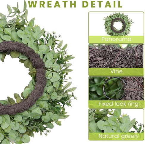 26" Artificial Eucalyptus Wreath for Front Door, Spring Summer Farmhouse Door Wreath with Olive Leaves, Berries and Boxwood, Greenery Wreath for Porch Wall Home Decor All Season in Saudi Arabia