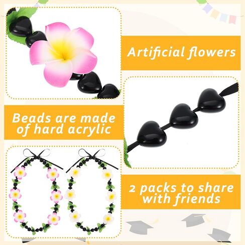 2 Pack 48 Inch Hawaiian Graduation Kukui Nut Money Lei 3D Artificial Plumeria Flower Tropical Hawaii Luau Wreaths for High School College 2026 Grad Party Accessories in Kuwait