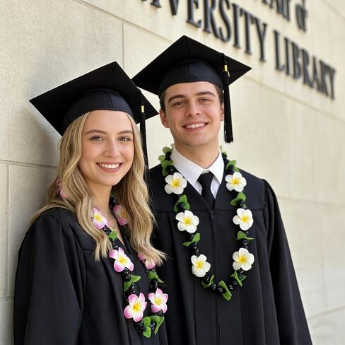 2 Pack 48 Inch Hawaiian Graduation Kukui Nut Money Lei 3D Artificial Plumeria Flower Tropical Hawaii Luau Wreaths for High School College 2026 Grad Party Accessories in Kuwait
