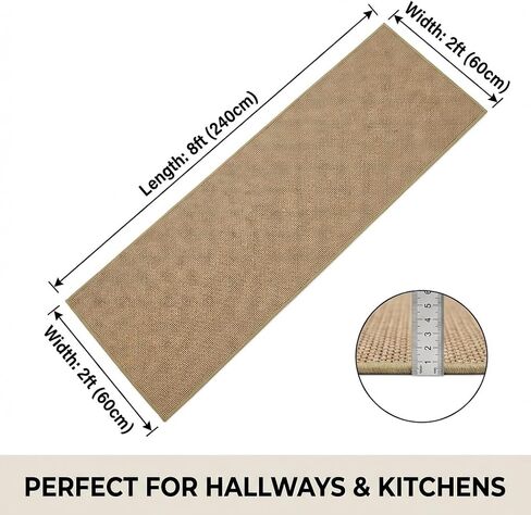 Washable Faux Jute Area Rug, 2' x 8' Low-Pile Indoor Rug, Soft Natural Look Farmhouse Rug for Living Room Bedroom, Non-Shedding & Stain Resistant, Pet & Kid Friendly, Brown in Saudi Arabia