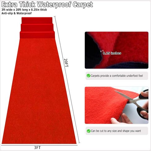 3x20 ft Extra Thick Red Carpet Runner for Party & Events,Festival Celebration,Prom Proposal & Wedding, Graduation Ceremony, Award Ceremony,VIP Reception Heavy-Duty, Non-Slip TPR Rubber in Saudi Arabia