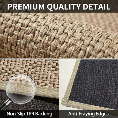 Washable Faux Jute Area Rug, 2' x 8' Low-Pile Indoor Rug, Soft Natural Look Farmhouse Rug for Living Room Bedroom, Non-Shedding & Stain Resistant, Pet & Kid Friendly, Brown in Saudi Arabia