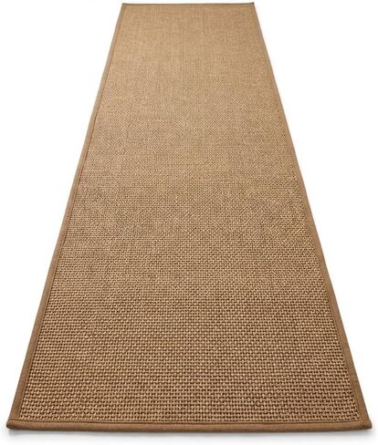 Washable Faux Jute Area Rug, 2' x 8' Low-Pile Indoor Rug, Soft Natural Look Farmhouse Rug for Living Room Bedroom, Non-Shedding & Stain Resistant, Pet & Kid Friendly, Brown in Saudi Arabia