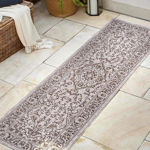 JONATHAN Y Ornate Medallion Indoor Outdoor Runner Rug 2X8 Brown/Beige, Jerash for Backyard, Patio, Porch, Easy-Cleaning, High Traffic, Pet-Friendly, Non-Shedding (SMB115A-28) in Kuwait