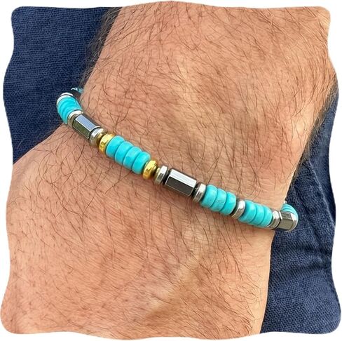 Turquoise Hematite Gemstone Bracelet, Bohemian Western Adjustable Bracelet for Men & Women in Saudi Arabia