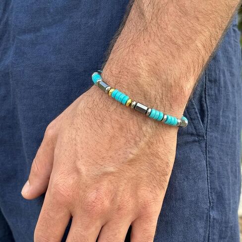 Turquoise Hematite Gemstone Bracelet, Bohemian Western Adjustable Bracelet for Men & Women in Saudi Arabia
