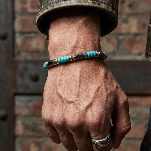 Turquoise Hematite Gemstone Bracelet, Bohemian Western Adjustable Bracelet for Men & Women in Saudi Arabia