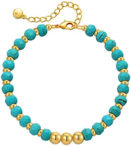 Gold Round Turquoise Beaded Bracelets18K Gold Plated Handmade Cute Bracelet for Women in Saudi Arabia