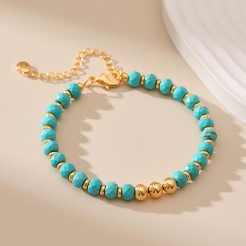 Gold Round Turquoise Beaded Bracelets18K Gold Plated Handmade Cute Bracelet for Women in Saudi Arabia