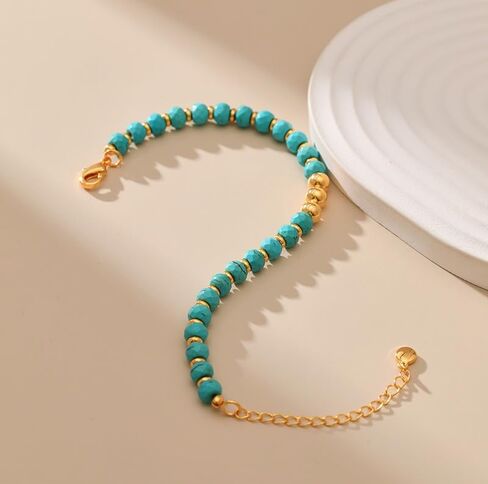 Gold Round Turquoise Beaded Bracelets18K Gold Plated Handmade Cute Bracelet for Women in Saudi Arabia