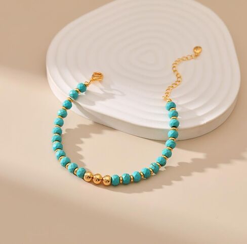 Gold Round Turquoise Beaded Bracelets18K Gold Plated Handmade Cute Bracelet for Women in Saudi Arabia