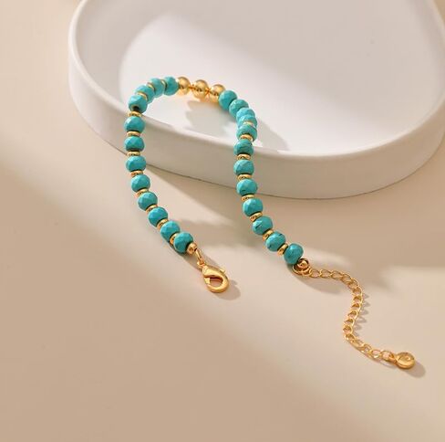 Gold Round Turquoise Beaded Bracelets18K Gold Plated Handmade Cute Bracelet for Women in Saudi Arabia
