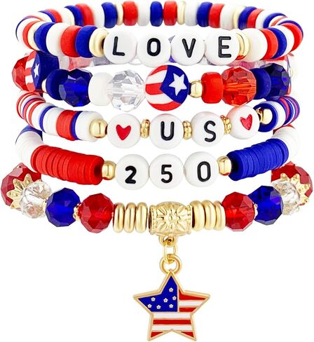 Independence Day Bracelet for Women, Red White Blue Patriotic Stackable Stretch Bracelet, USA America Anniversary Bangles for Women in Saudi Arabia