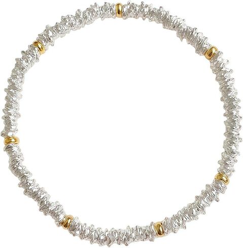 Two Tone Bracelets for Women, Gold and Silver Beaded Bracelets, Chunky Chain Bracelets Mixed Bracelet Stack, 2 Tone Bracelet for Women in Kuwait