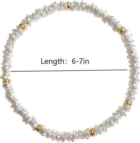 Two Tone Bracelets for Women, Gold and Silver Beaded Bracelets, Chunky Chain Bracelets Mixed Bracelet Stack, 2 Tone Bracelet for Women in Kuwait