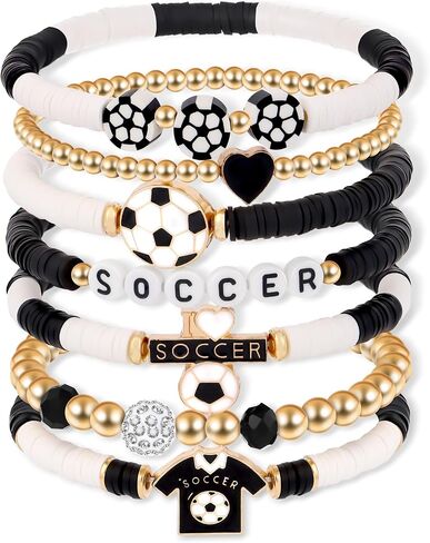 Soccer Gifts for Women, Stackable Soccer Beaded Bracelets, Game Day Outfits, Sports Mom Accessories, Soccer Party Favors Gifts for Women Men Sport Fans in Saudi Arabia