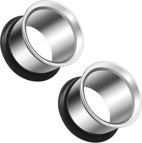 12G-25mm Single Flared Gauges Tunnels for Ears O-Ring 316L Surgical Steel Mirror Finish Tunnels Plugs Earrings Hollow Ear Gauges for Women Men Silver Black Gold 1 Pairs in Saudi Arabia