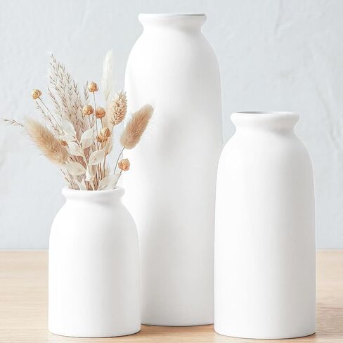 CUCUMI Ceramic Vases Set of 3, Rustic Coastal Small Vases Home Decor, Farmhouse Flower Vases Decor for Shelves, Ocean Beach Style, Mantle, Fireplace, Coffee Table, Shelf Decorations for Living Room in Kuwait