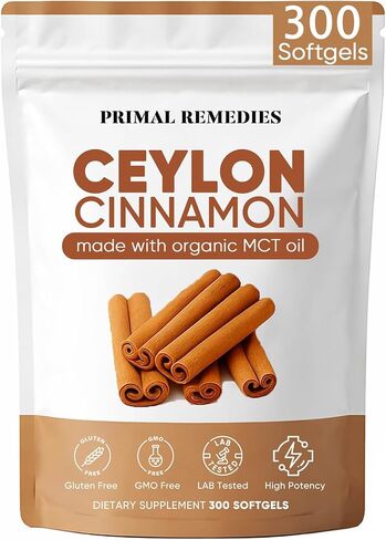 Primal Remedies Ceylon Cinnamon Capsules – 300 Softgels, Cinnamomum Verum Bark Extract, Plant Based Supplement, Clean Label Formula for Daily Wellness Routine (1) in Saudi Arabia