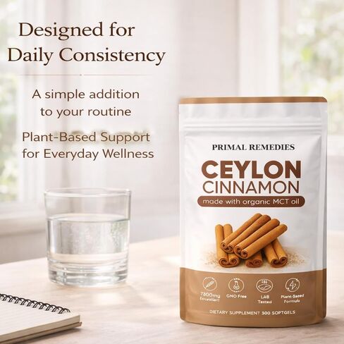 Primal Remedies Ceylon Cinnamon Capsules – 300 Softgels, Cinnamomum Verum Bark Extract, Plant Based Supplement, Clean Label Formula for Daily Wellness Routine (1) in Saudi Arabia