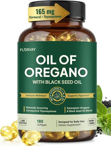 Oil of Oregano with Black Seed Oil Softgels, 5-in-1 Immune Support Formula with Ultra-High Potency Oregano Leaf Extract, 165mg Carvacrol & Thymoquinone, Non-GMO, 180 Wild Oregano Oil Capsules in Saudi Arabia