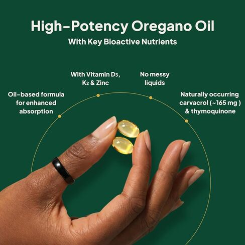 Oil of Oregano with Black Seed Oil Softgels, 5-in-1 Immune Support Formula with Ultra-High Potency Oregano Leaf Extract, 165mg Carvacrol & Thymoquinone, Non-GMO, 180 Wild Oregano Oil Capsules in Saudi Arabia