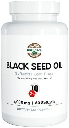 BioNatal Black Seed Oil Sofgels | 2% Thymoquinone (TQ) -Organic Nigella Sativa Softgels 2,000mg | Organic Black Cumin Seed Oil - Nigella Sativa | Black Seed Oil | (60 Softgels) in Saudi Arabia
