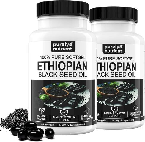 Ethiopian Black Seed Oil 800mg – High Potency Nigella Sativa Softgels 4.64% Thymoquinone – Cold Pressed Black Cumin Supplement for Immune, Energy & Digestive Support – Non-GMO, 60 Count in Saudi Arabia