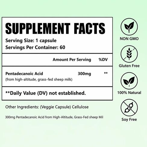 Pentadecanoic Acid, C15:0 Pentadecanoic Acid Formula Supplement, Sourced from High-Altitude Sheep Milk, 60 Capsules in Saudi Arabia