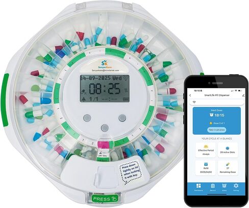 Smart WiFi Automatic Pill Dispenser with with App and Light Reminders for Seniors - Tracks Adherence History, Remote Caregiver Alerts, 28-Day Locking Medication Organizer for Vitamins, Supplements in Saudi Arabia