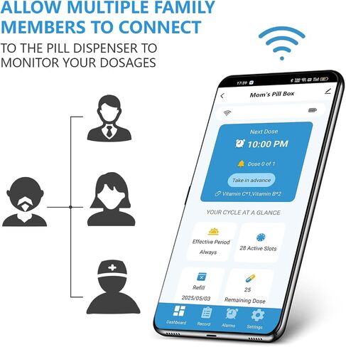 Smart WiFi Automatic Pill Dispenser with with App and Light Reminders for Seniors - Tracks Adherence History, Remote Caregiver Alerts, 28-Day Locking Medication Organizer for Vitamins, Supplements in Saudi Arabia